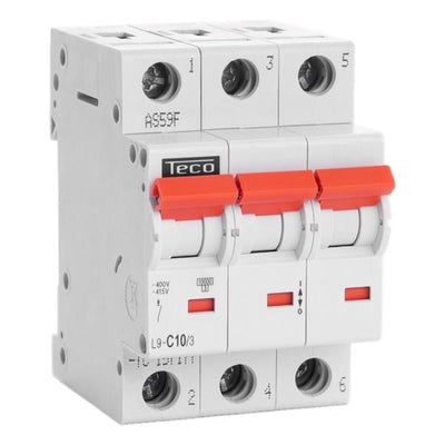 Disjoncteur 3 pôles 10A courbe C 10kA