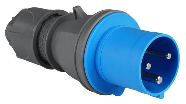 Fiche CEE mâle 3 x 63A avec contact pilote 200 - 250Vac Bleu IP44