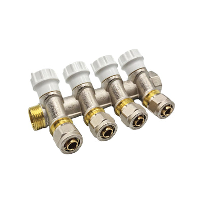 KIT ROBINET COLLECTEUR 3/4M - 4 SORTIES 1/2M + RACCORDS
