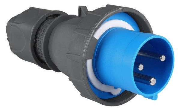 Fiche CEE mâle 3 x 63A avec contact pilote 200 - 250Vac Bleu IP67