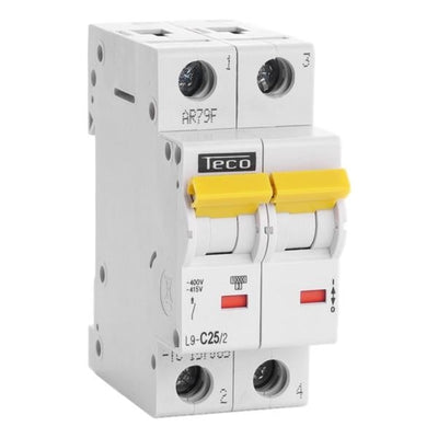 2-pole circuit breaker 25A C curve - 10kA
