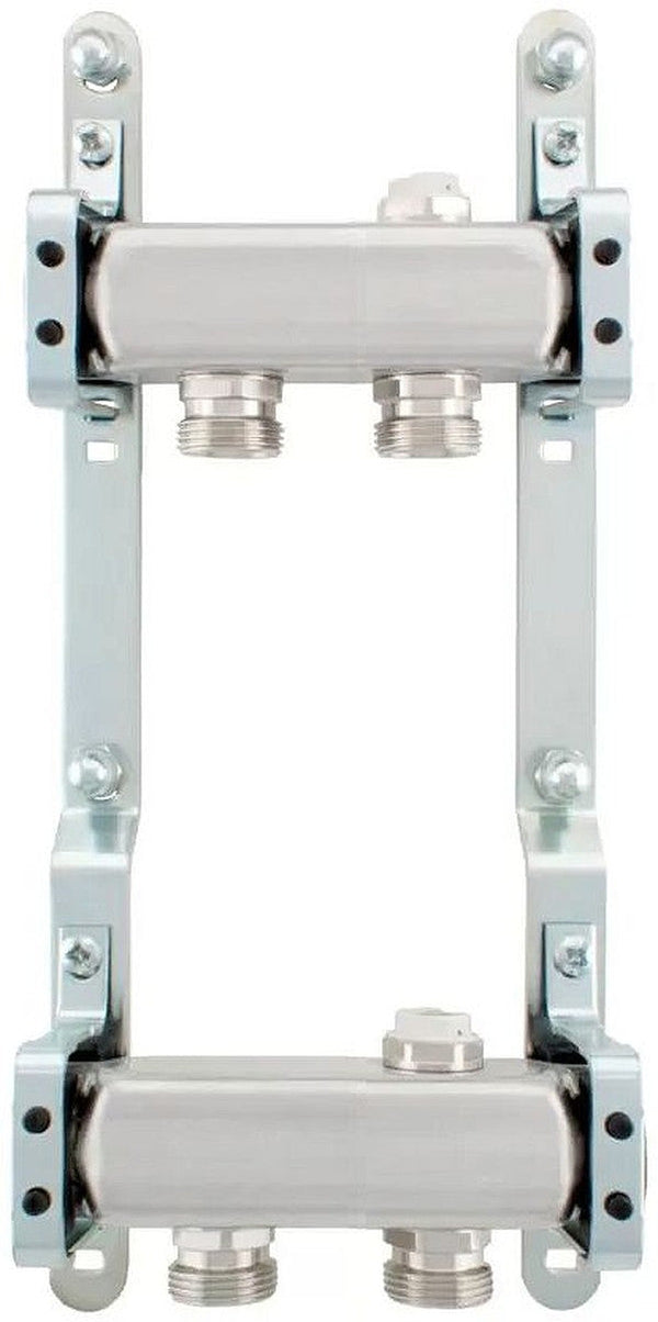 Kit collecteurs INOX 4/4" - 2x3/4"EC avec Purgeurs + fixation Mural