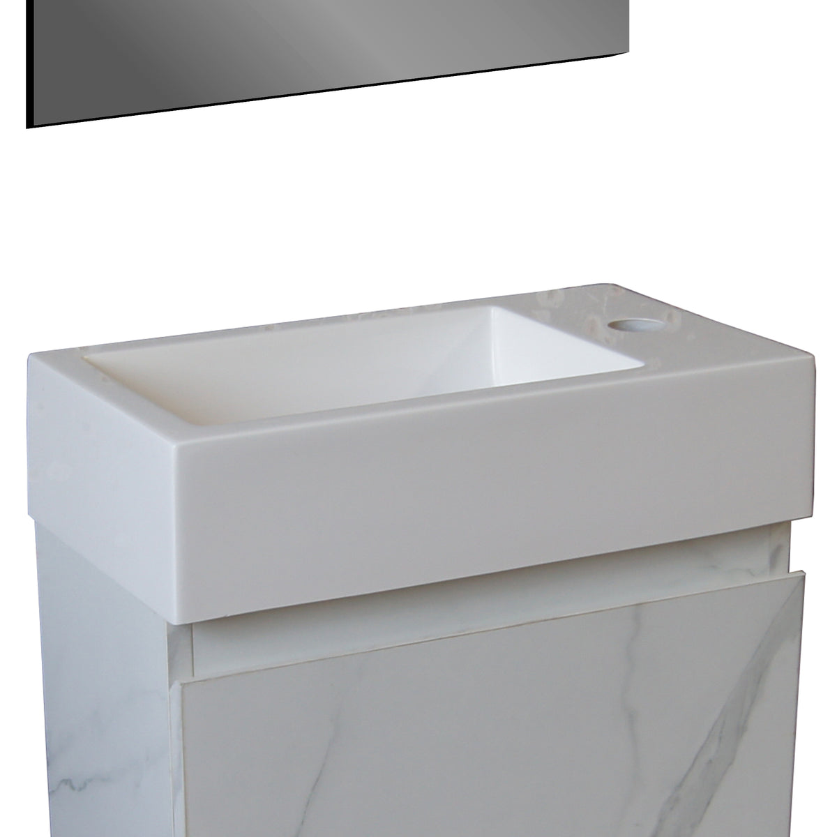 ALONI LAVE-MAINS - SANS TROP-PLEIN - TROU ROBINET À GAUCHE OU À DROITE - MARBRE COMPOSITE - 40X10,5X22,5CM - BLANC BRILLANT