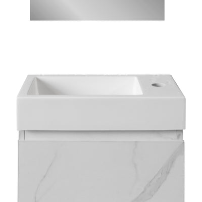 ALONI LAVE-MAINS - SANS TROP-PLEIN - TROU ROBINET À GAUCHE OU À DROITE - MARBRE COMPOSITE - 40X10,5X22,5CM - BLANC MAT