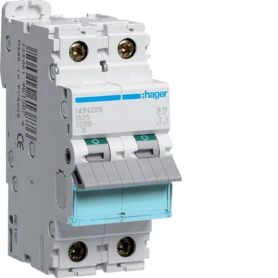 Hager 25A 2-pole B-curve circuit breaker