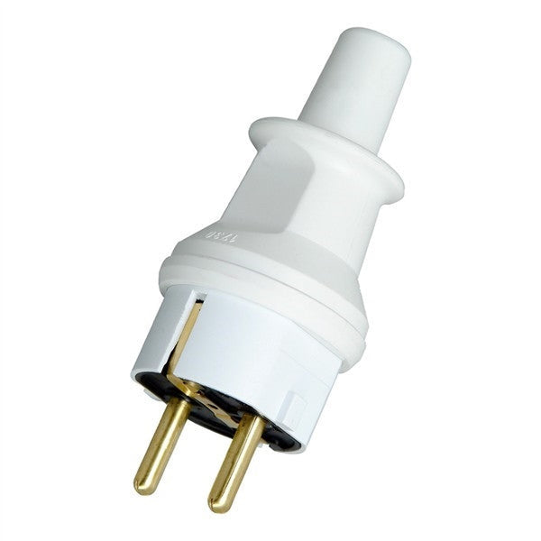 Fiche mâle PVC Blanc 2 pôles + T 16A 230V IP44 2 x 1.5mm² CEE 7 / 7 (type E / F)