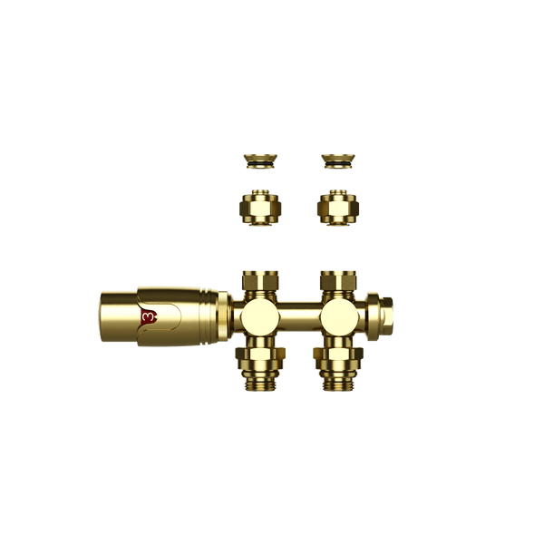 VANNE RADIATEUR THERMOSTATIQUE – DESIGN – RACCORDEMENT MURAL ET AU SOL – 1/2MX16/2 M30 – OR BROSSÉ