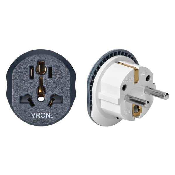 Adaptateur de voyage - monde vers UE, 230Vac / 13A Gris. permet une utilisation facile des prises
