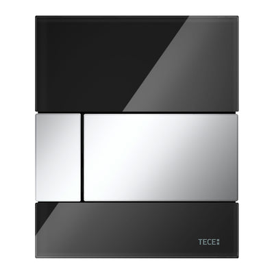 TECESQUARE GLASS - PLAQUE DE DÉCLENCHEMENT URINOIR - CARTOUCHE INCLUSE - VERRE - VERRE NOIR BRILLANT - TOUCHE CHROMÉ BRILLANT