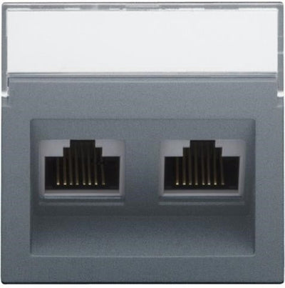 Enjoliveur data 2 x RJ sortie oblique Alu Steel