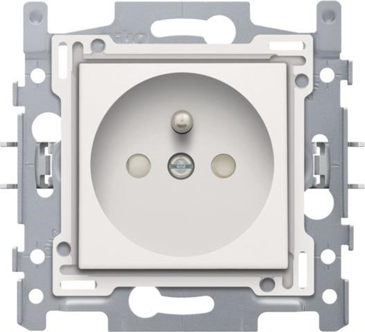Socket outlet with earthing pin, base and 28.5mm finishing set with quick connectors, White
