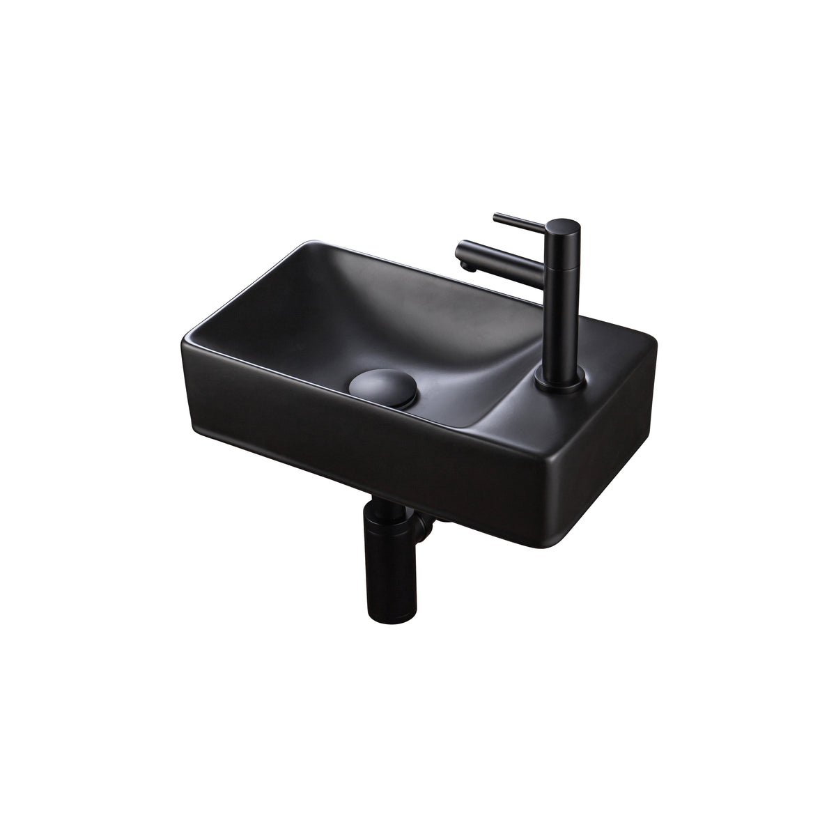 ENSEMBLE LAVE-MAINS ALONI ESSI COMPLET – AVEC LAVE-MAINS DROITE, ROBINET, BONDE DE VIDANGE ET SIPHON – NOIR MAT