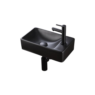 ENSEMBLE LAVE-MAINS ALONI ESSI COMPLET – AVEC LAVE-MAINS DROITE, ROBINET, BONDE DE VIDANGE ET SIPHON – NOIR MAT