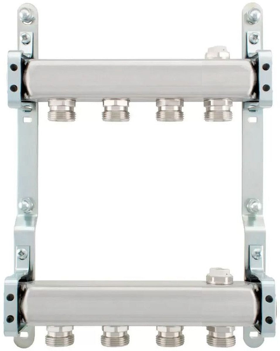 Stainless steel manifold kit 4/4" - 4x3/4"EC with purgers + wall mounting