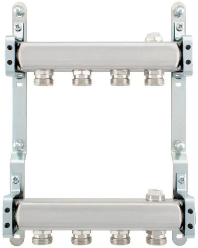 Stainless steel manifold kit 4/4" - 4x3/4"EC with purgers + wall mounting