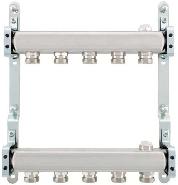 Kit collecteurs INOX 4/4" - 5x3/4"EC avec Purgeurs + fixation Mural