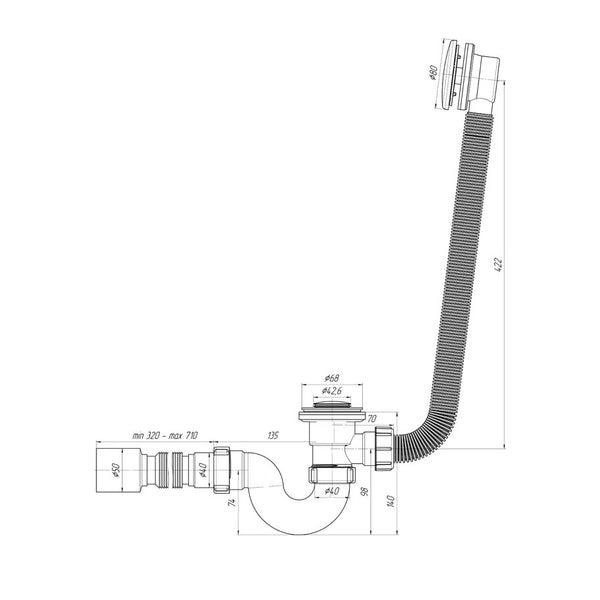 ALONI SIPHON DE BAIN FLEXIBLE AVEC CRÉPINE Ø50MM