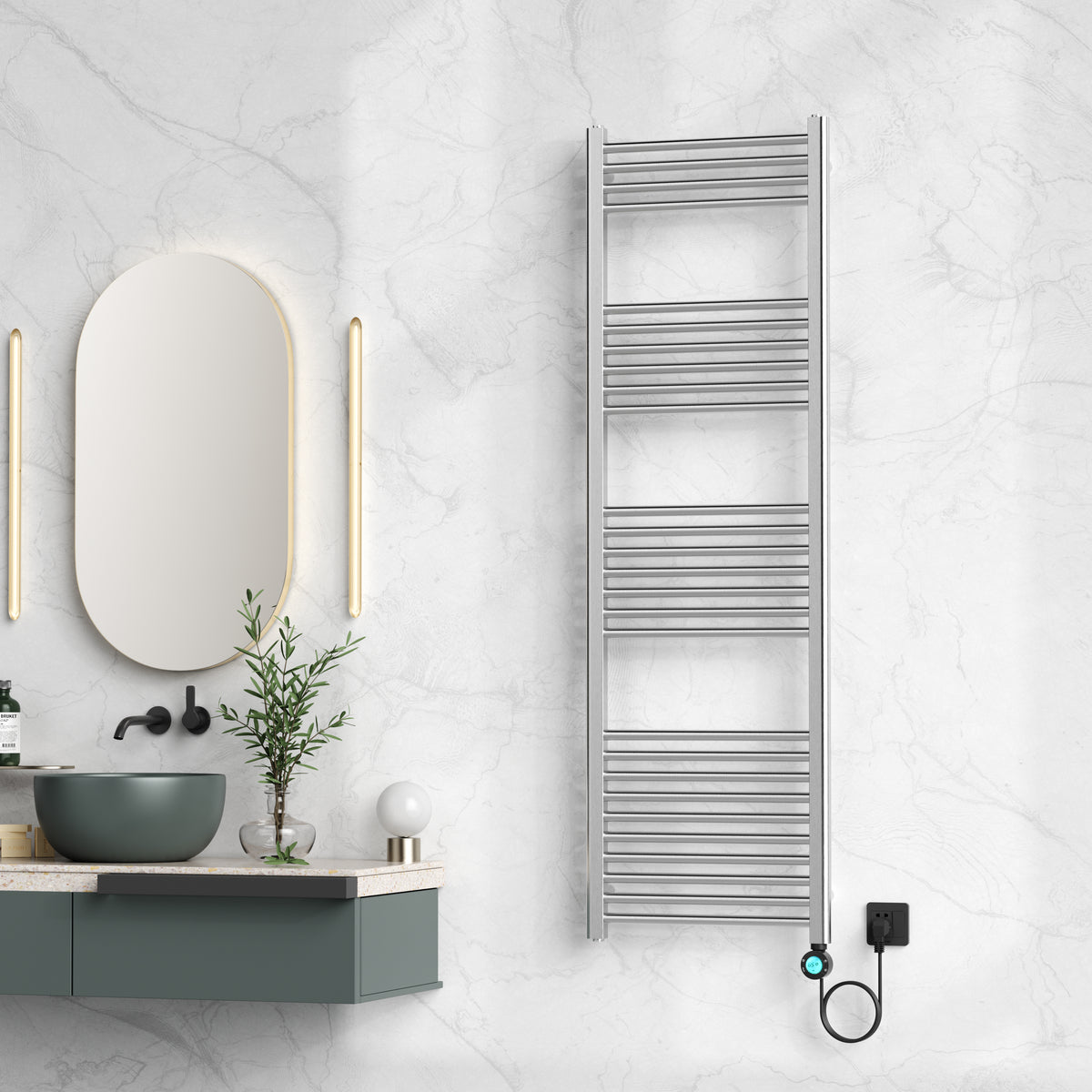 BELRAD ELEKTRISCHE HANDDOEKREK – MET PROGRAMMEERBARE DIGITALE THERMOSTAAT – SMART WIFI – AANSLUITING RECHTS – 700W – 1600X500 MM – GEBORSTELD ROESTVRIJ STAAL