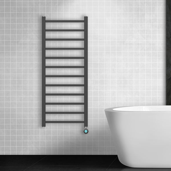 BELRAD ELEKTRISCHE HANDDOEKVERWARMER – MET PROGRAMMEERBARE DIGITALE THERMOSTAAT – AANSLUITING RECHTS – 413W – 1200X500MM – MAT ZWART