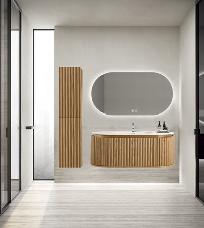 BEGONIA meuble sous-lavabo suspendu 119 x 42 x 52,5 cm – chêne naturel – sans poignées – soft close