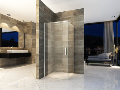 ALONI CABINE DE DOUCHE AVEC PORTE BATTANTE ET PAROI LATÉRALE – TRAITEMENT ANTI-CALCAIRE – RÉVERSIBLE – VERRE DE SÉCURITÉ 6?MM – 90X90X190?CM – CHROME – VERRE CLAIR