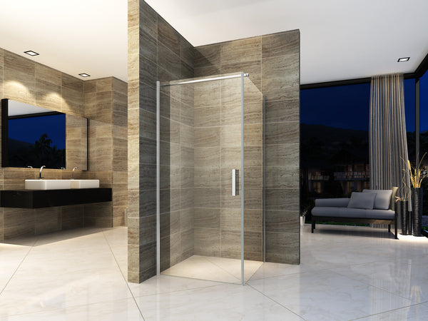 ALONI CABINE DE DOUCHE AVEC PORTE BATTANTE ET PAROI LATÉRALE – TRAITEMENT ANTI-CALCAIRE – RÉVERSIBLE – VERRE DE SÉCURITÉ 6?MM – 90X90X190?CM – CHROME – VERRE CLAIR