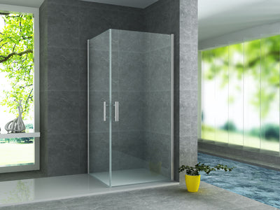 ALONI CABINE DE DOUCHE ANGULAIRE AVEC 2 PORTES PIVOTANTES – PORTES OUVRANT VERS L’INTÉRIEUR ET L’EXTÉRIEUR – TRAITEMENT ANTI‑CALCAIRE – RÉVERSIBLE – VERRE DE SÉCURITÉ 6 MM – 90X90X190CM – CHROME – VE