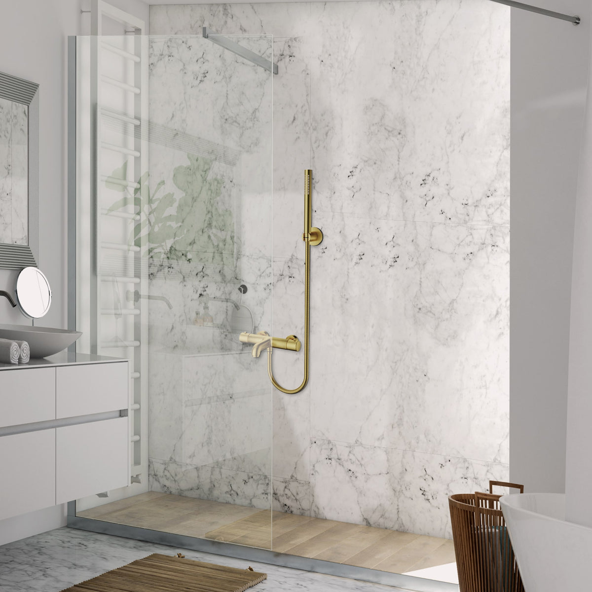 Mitigeur thermostatique bain/douche - Or brossé