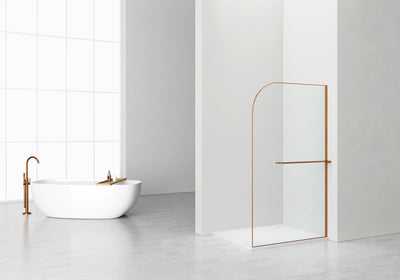 CURVY DOUCHE À L'ITALIENNE AVEC PORTE-SERVIETTE - COURBÉE - TRAITEMENT ANTI-CALCAIRE - RÉVERSIBLE - VERRE DE SÉCURITÉ 8MM - 120X200CM - CUIVRE BROSSÉ - VERRE CLAIR