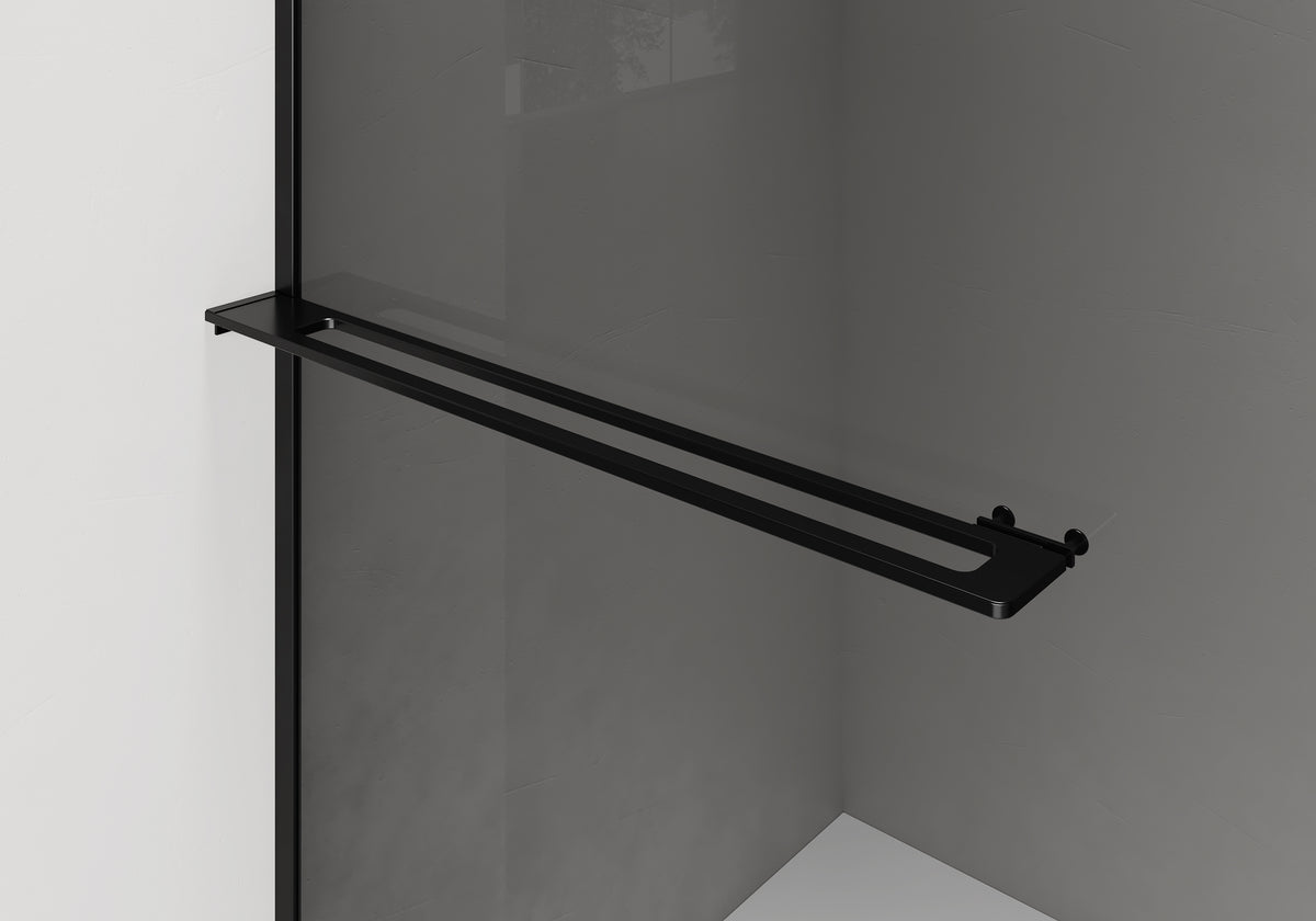 CURVY ITALIAN SHOWER WITH TOWEL RAIL - CURVED - ANTI-LIMESCALE TREATMENT - REVERSIBLE - 8MM SAFETY GLASS - 120X200CM - MATTE BLACK