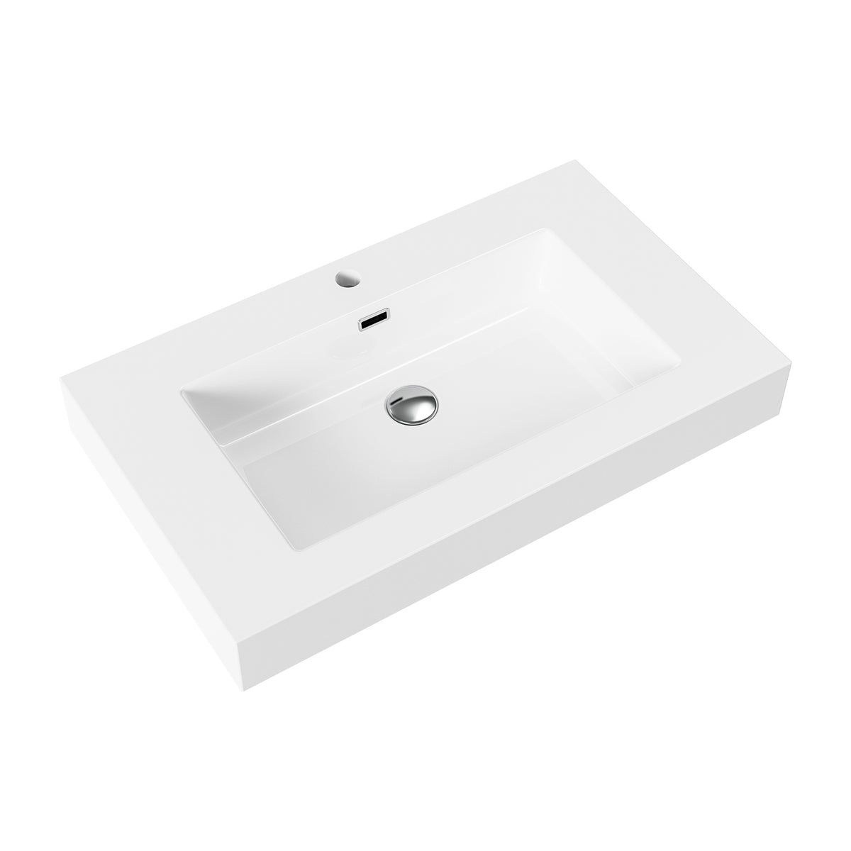 ALONI WASBAK - 1 WASBAK - MET OVERLOOP - 1 KRAANGAAT - COMPOSIET MARMER - 80X10X46 CM - MAT WIT
