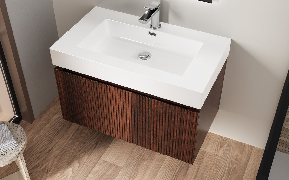 ALONI WASBAK - 1 WASBAK - MET OVERLOOP - 1 KRAANGAAT - COMPOSIET MARMER - 80X10X46 CM - MAT WIT