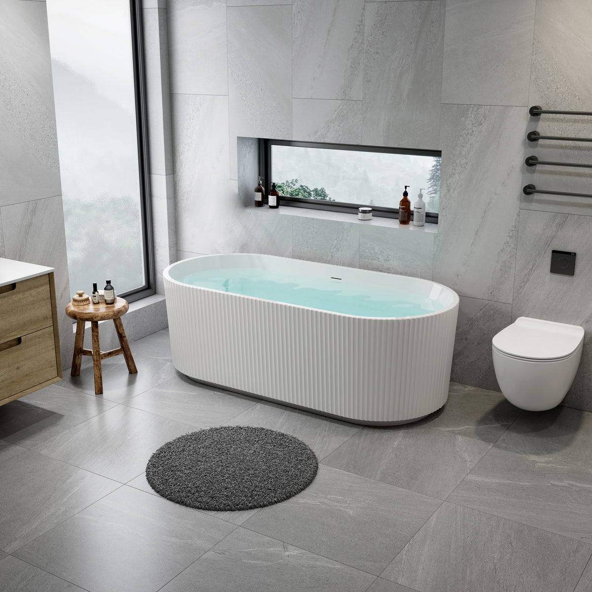 Baignoire îlot Aloni Muffly rayures verticales - Blanc mat