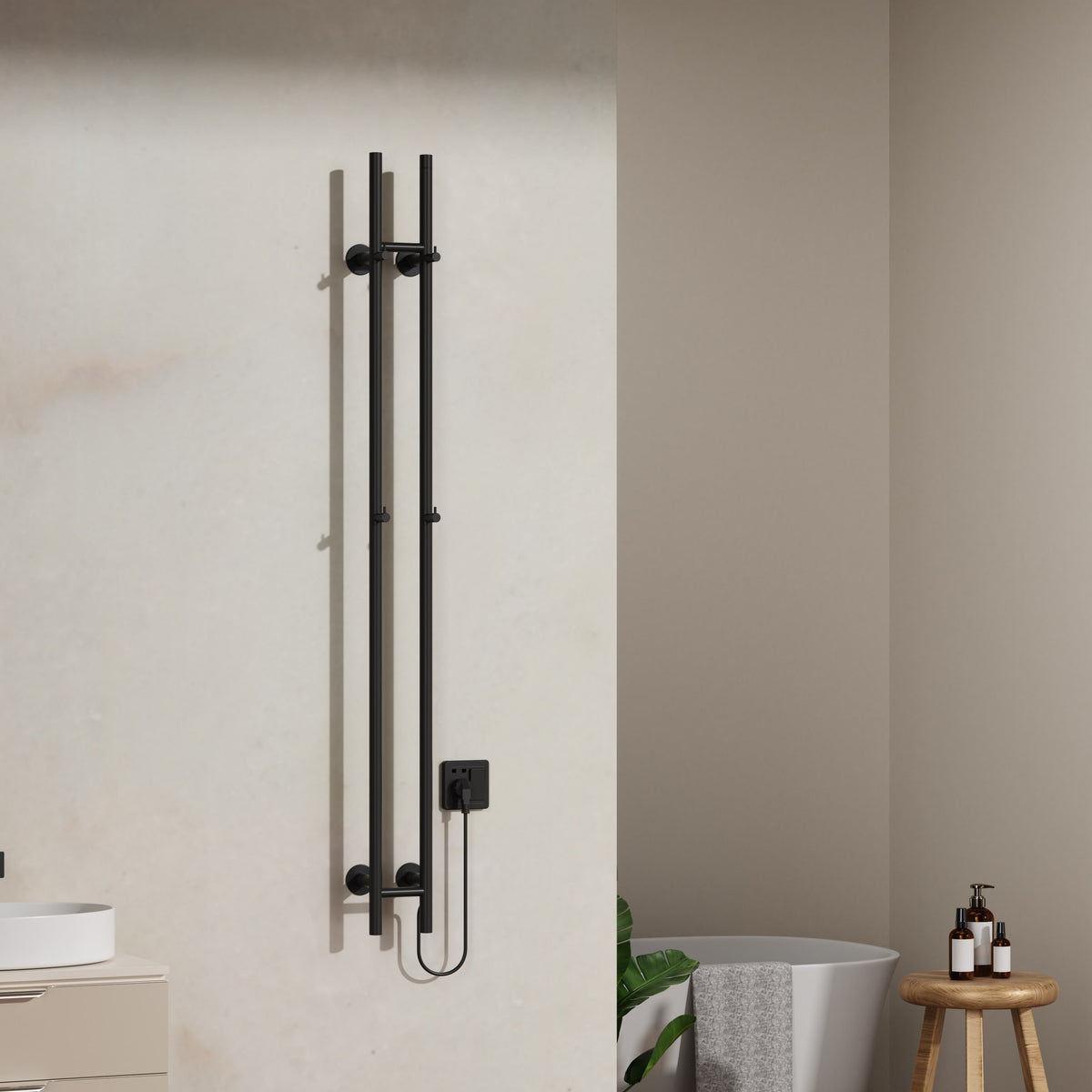 BELRAD HANDDOEKREK MET STANG - ELEKTRISCH - DUBBEL - 120W - Ø2,5CM - 150X16,8X12,7CM - MAT ZWART