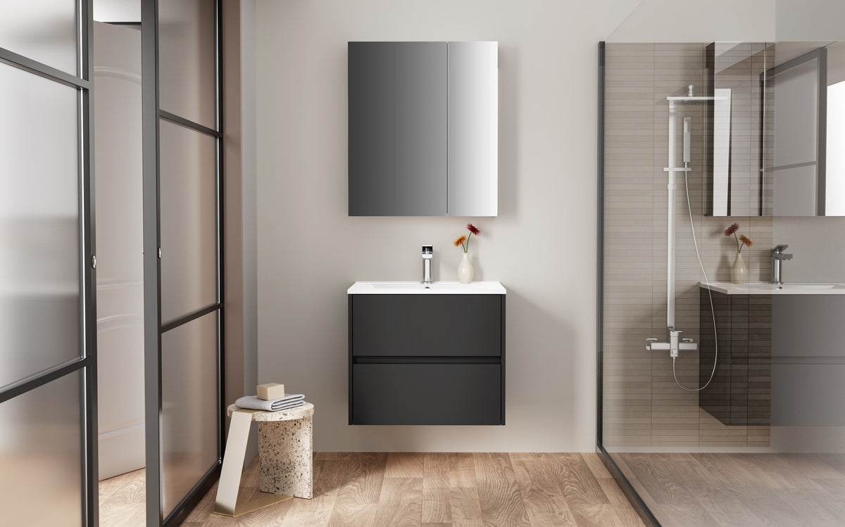 Asymmetrical Black Mirror Cabinet 60x70x15 cm