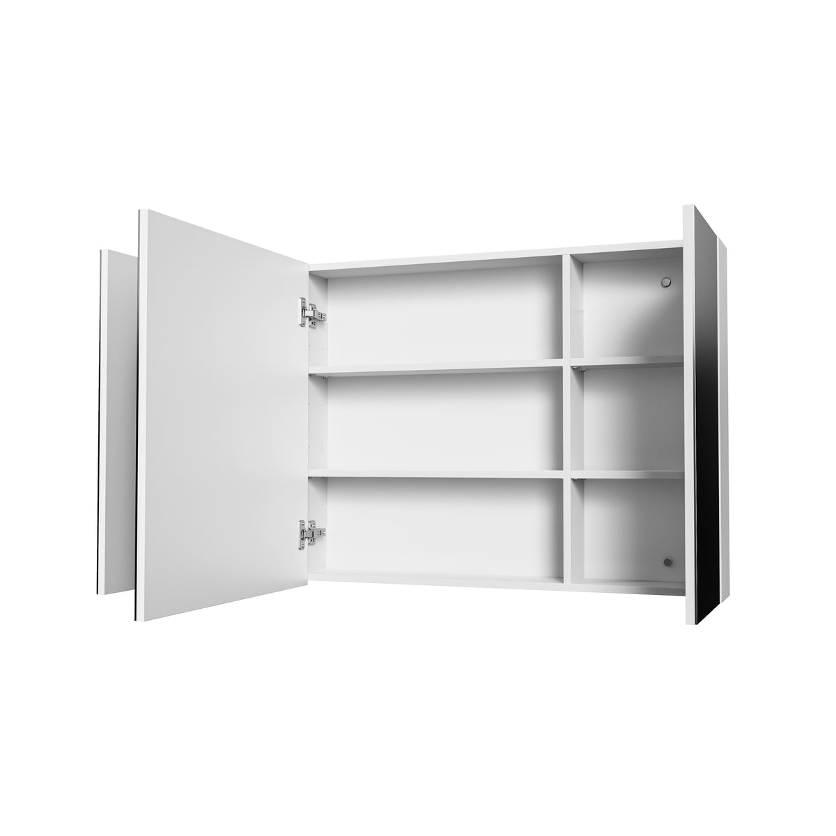 Glossy white 3-asymmetrical-door mirrored cabinet