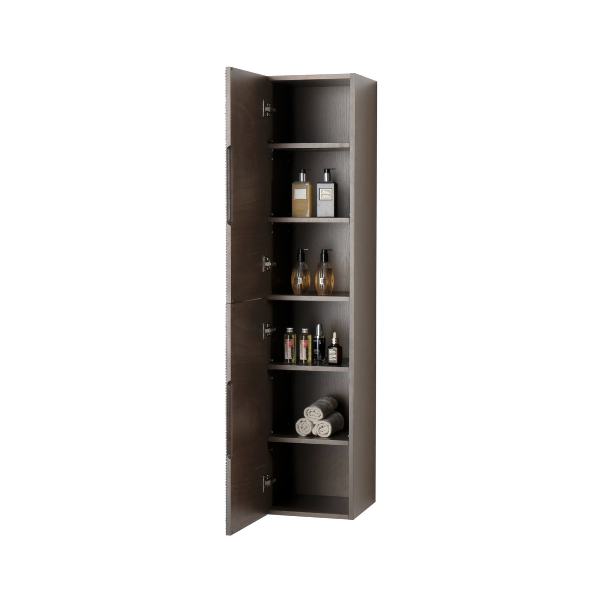 Layda Colonne - 2 Portes - Sans Poignées - Soft Close - Réversible - 35X160X35 CM - Noyer Foncé