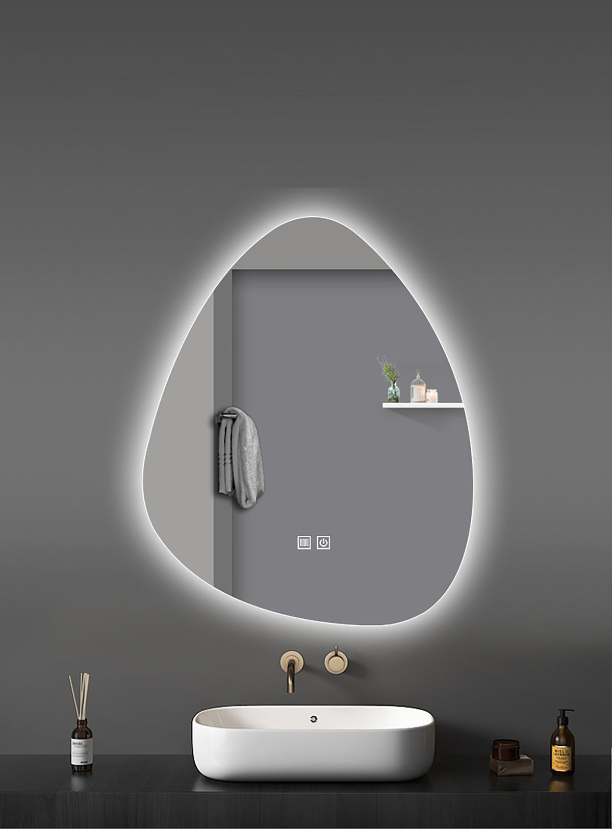 ALONI UOVO SPIEGEL - MET LED-VERLICHTING - OVOO-VORMIG - FRAMELOOS - MET VERWARMING - LED-KLEURTEMPERATUUR 3500-6500K - 60X100CM