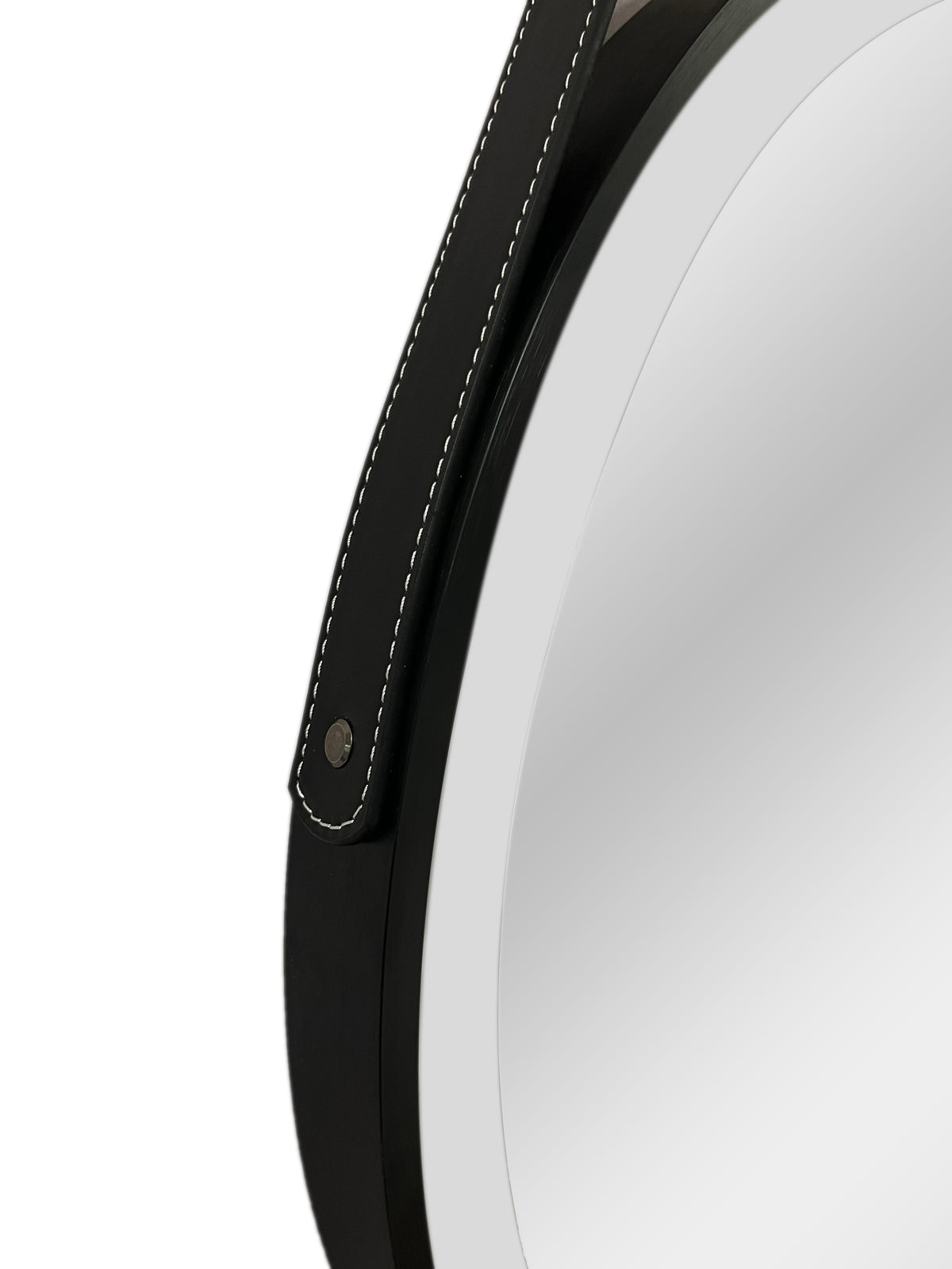 Ronde ledspiegel met lijst en lederen riem