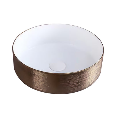 ALONI TURO LAVABO AVEC RELIEF - À POSER – SANS TROP-PLEIN – SANS TROU DE ROBINET – CÉRAMIQUE – 36X12X36 CM – CUIVRE BROSSÉ/BLANC BRILLANT