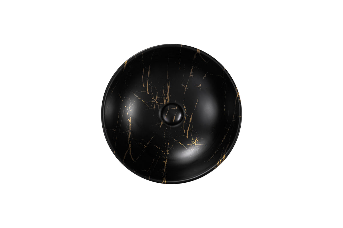 ALONI TIVRA LAVABO - À POSER – SANS TROP-PLEIN – SANS TROU DE ROBINET – AVEC BONDE CLIC-CLAC – CÉRAMIQUE – 38X13X38 CM – MARBRE NOIR/OR