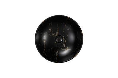 ALONI TIVRA LAVABO - À POSER – SANS TROP-PLEIN – SANS TROU DE ROBINET – AVEC BONDE CLIC-CLAC – CÉRAMIQUE – 38X13X38 CM – MARBRE NOIR/OR