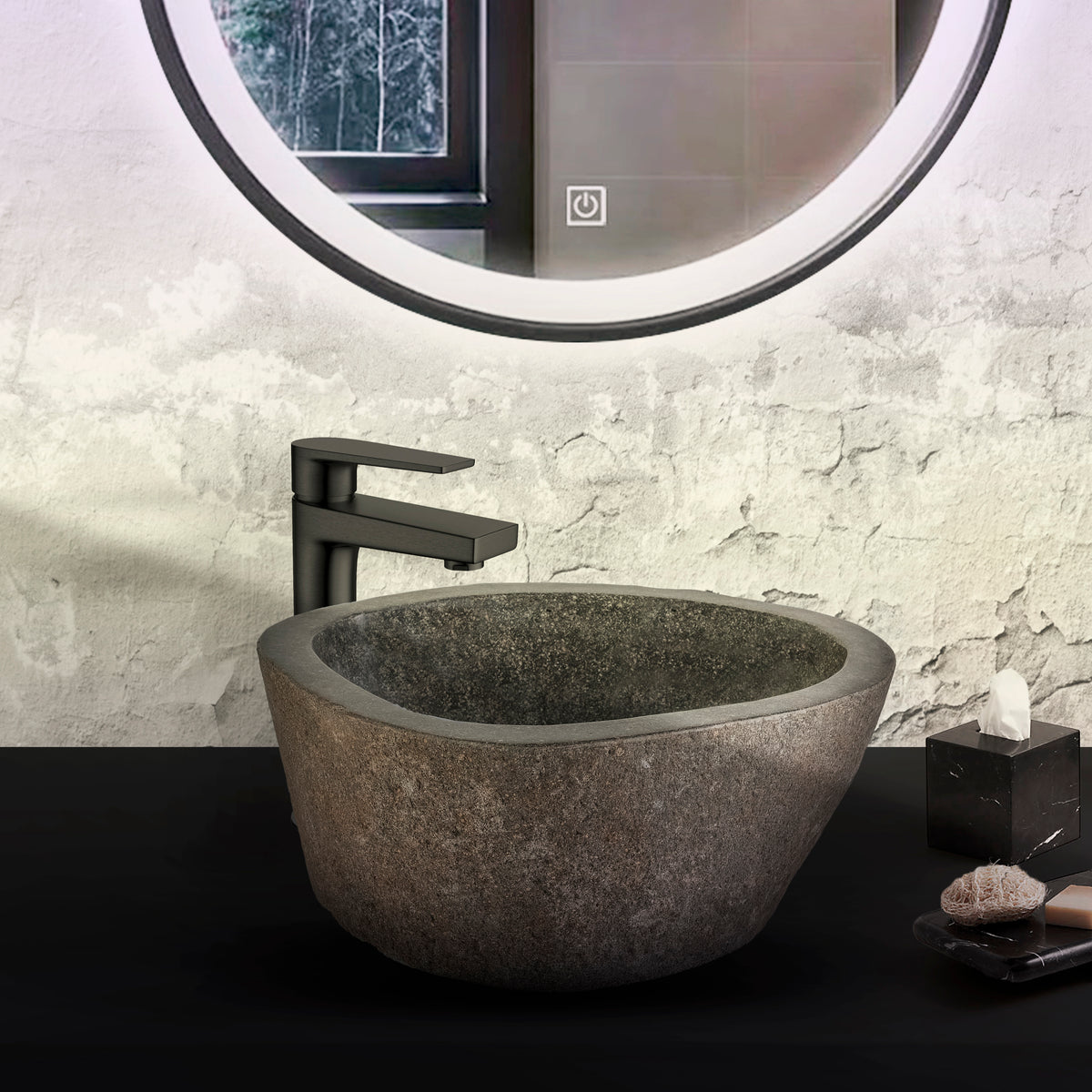 NATURAL RIVER STONE BASIN - GREY 30-35X15X3CM