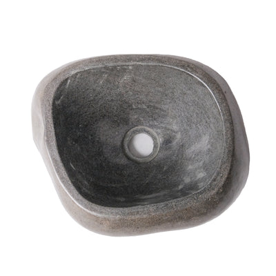 FULLY POLISHED NATURAL RIVER STONE BASIN - BLACK 30-35X15X1.5CM