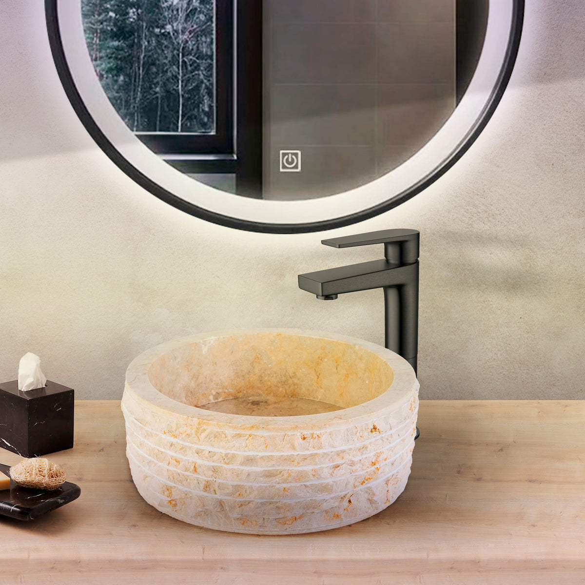 ALUR MARBLE BASIN WITH POLISHED INTERIOR - CREAM 40X15CM