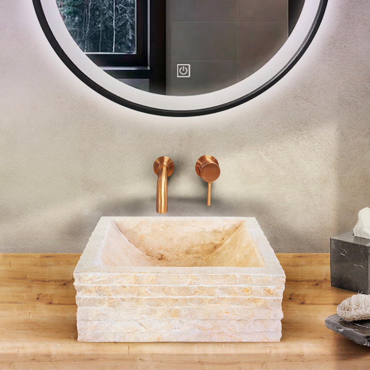 Vasque Carré Alur EN Forme de Tube - Crème 40X40X15CM