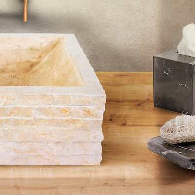 VASQUE CARRÉ ALUR EN FORME DE TUBE - CRÈME 40X40X15CM