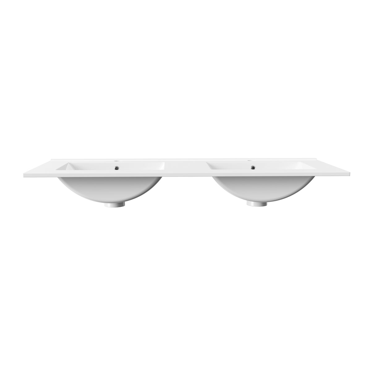ALONI HAYAT DUBBELE WASBAK MET OVERLOOP, 2 KRAANGATEN, COMPOSIET MARMER, 120 x 1,5 x 45 cm, GLANZEND WIT