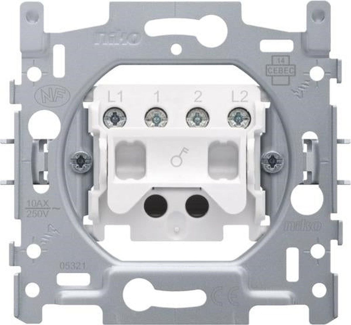 Base for a double-pole switch, a double-pole indicator switch, or a double-pole pull-cord switch