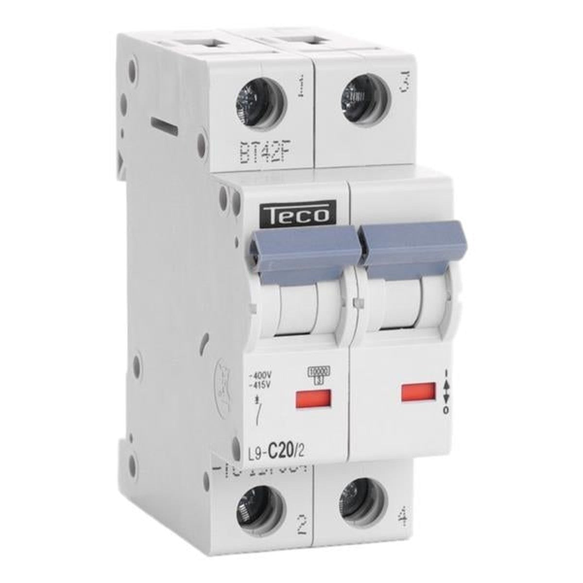2-polige stroomonderbreker 20A 10kA C-karakteristiek - Teco